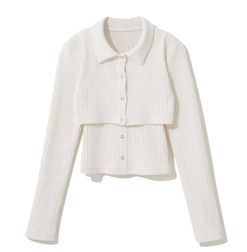 Ru Ribbed Cardigan Set-up - Ecru