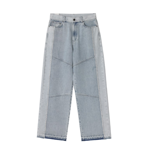 로우컷-리워크 와이드 데님 팬츠 (라이트블루)