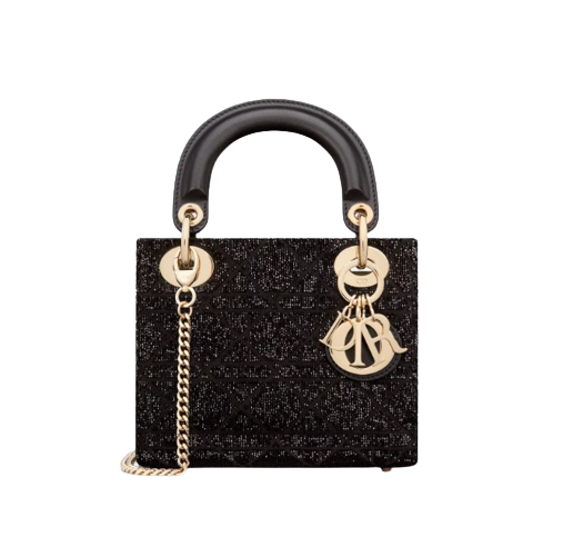 LADY DIOR 미니 백 블랙 까나쥬 코튼 & 마이크로펄 자수