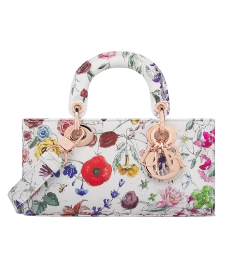 SAC LADY D-JOY SMALLCuir de veau imprimé Florilegio blanc multicolore