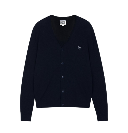 V NECK MERINO WOOL CARDIGAN navy