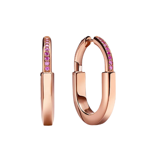 미디엄 이어링 로즈 골드에 핑크 사파이어 세팅