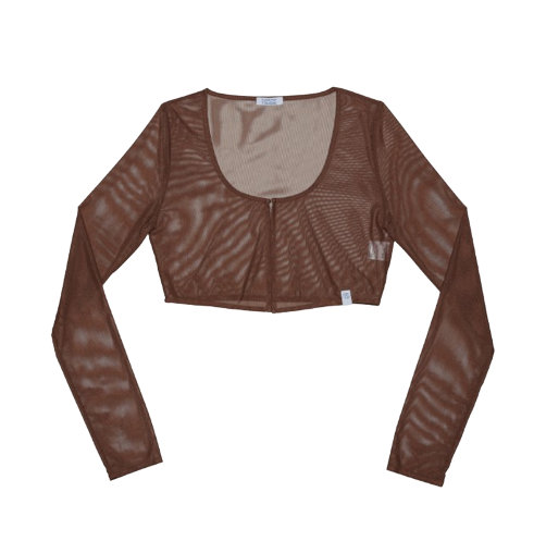 Solid Mesh Cardigan_Brown