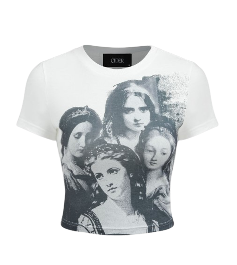 그래픽 반소매 크롭 티셔츠