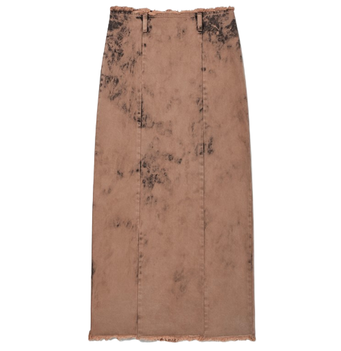 DYED DENIM MAXI SKIRT, BROWN