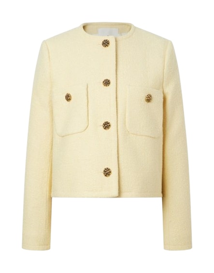 바쉬 옐로우 골드 버튼 울혼방 트위드 자켓