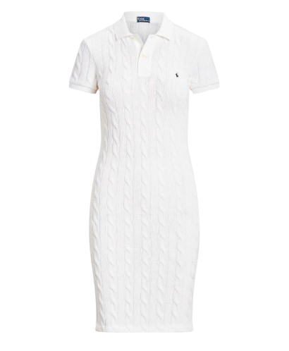 스키니핏 케이블 코튼 폴로 드레스 화이트