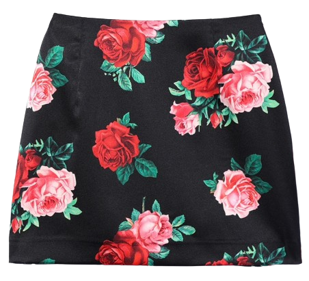 Satin Flower Pattern Skirt Black