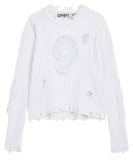 DAMAGED HEART PULLOVER White