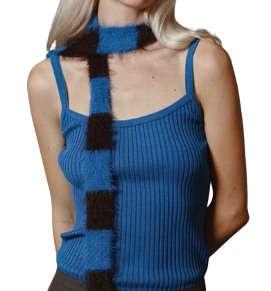 MIXED STRIPE KNIT MUFFLER BLUE BROWN