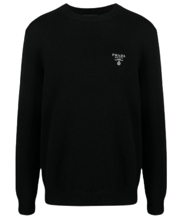 Prada Black Crewneck Sweatshirt With Triangle Logo