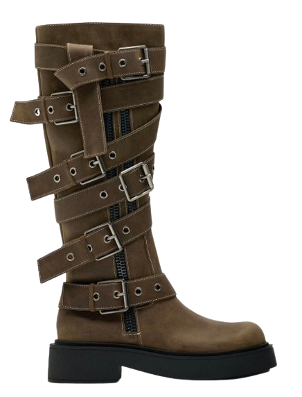 ZARA 버클 레더 롱 부츠 3072 210 BROWN