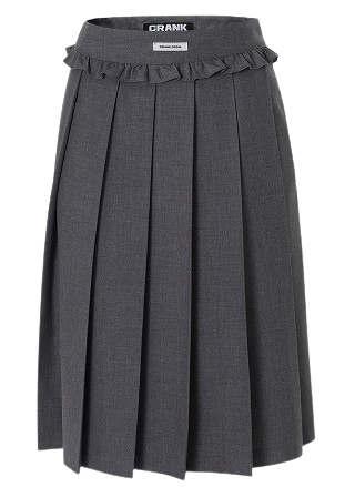 CRANK FRILL PLEATS MIDI SKIRT_GREY