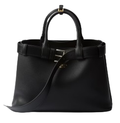 벨트가 달린 프라다 버클 미디엄 가죽 핸드백