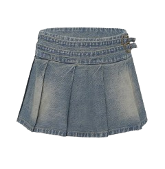 Ann Andelman PLEATED DENIM STRAP SKIRT