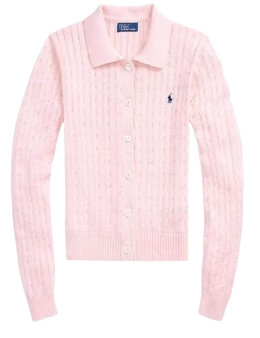 폴로 여성 케이블 니트 코튼 가디건 핑크