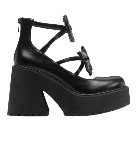 리본 데코 청키 힐 라운드 토 메리제인 슈즈