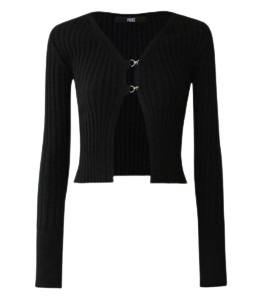 RIBBED HOOK CLOSING LAYERED KNIT CARDIGAN TOP