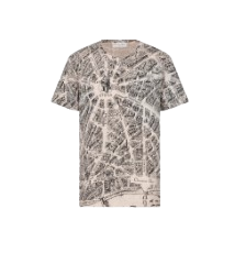 화이트 & 네이비 블루 Plan de Paris 모티브 코튼 린넨 저지