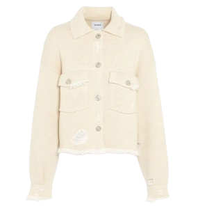 Denim fringed cashmere and cotton jacket