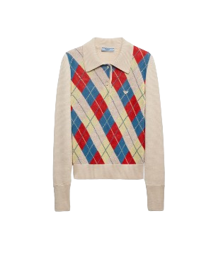 Argyle knit wool polo shirt