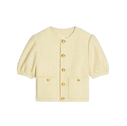 가디건 재킷 부클레 트위드 스트로 옐로우