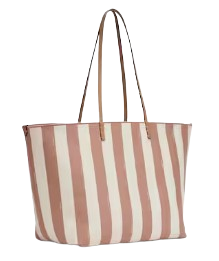 라지 롤 페퀸 스트라이프와 베이지 FF 패브릭 리버서블 쇼퍼